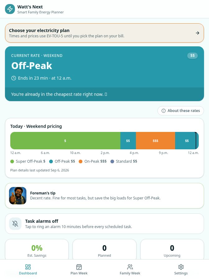 Smart Energy Planner screen