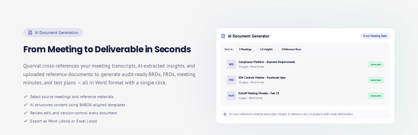AI document generator: BRDs, FRDs and minutes created from meetings