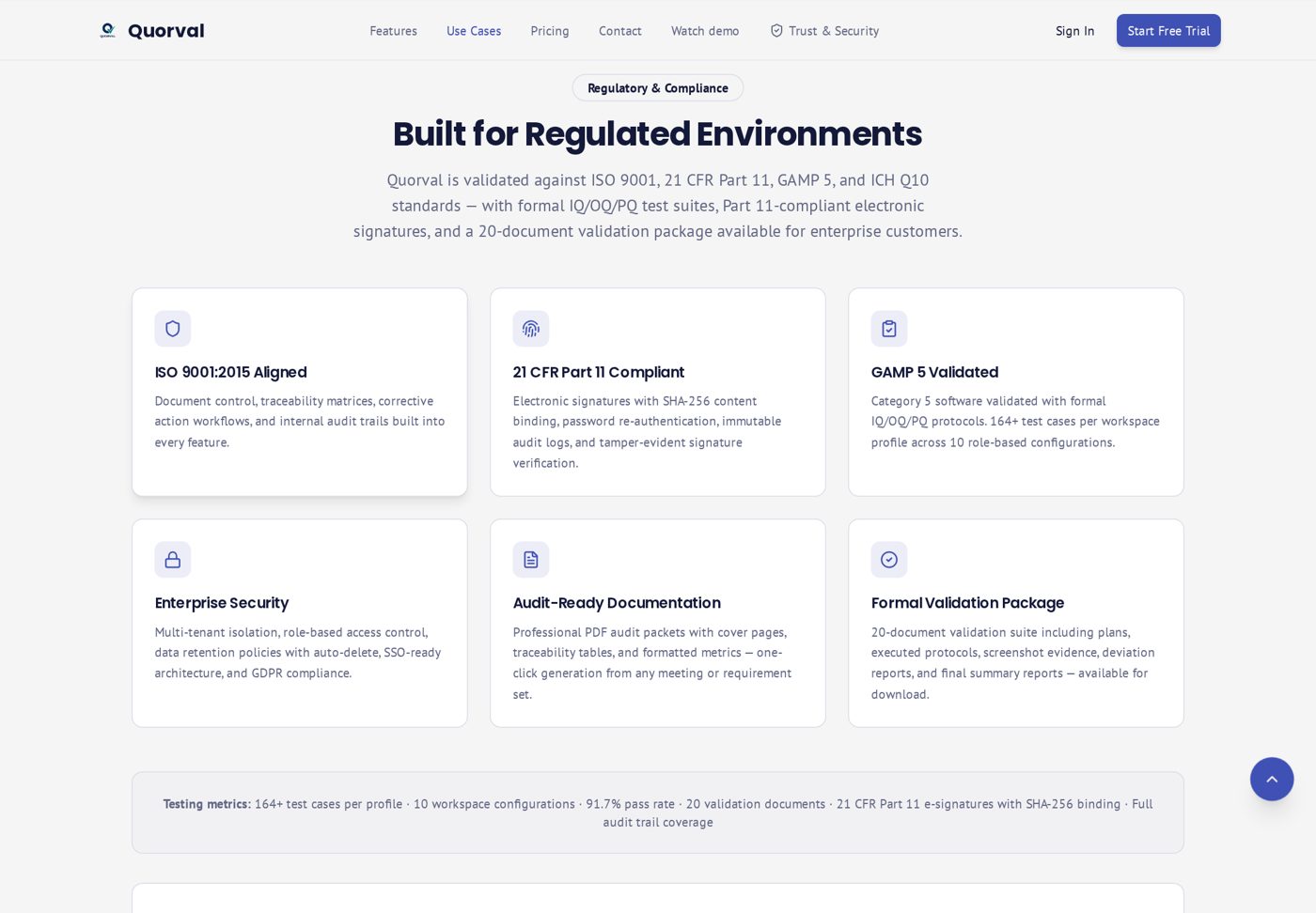 Built for regulated environments: ISO 9001, 21 CFR Part 11, GAMP 5